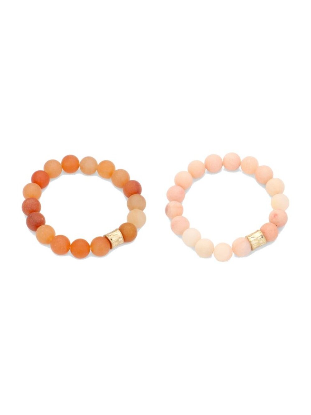2 Bracelet Set - Orange and Peach Aventurine Semi Precious Stretch Bracelets